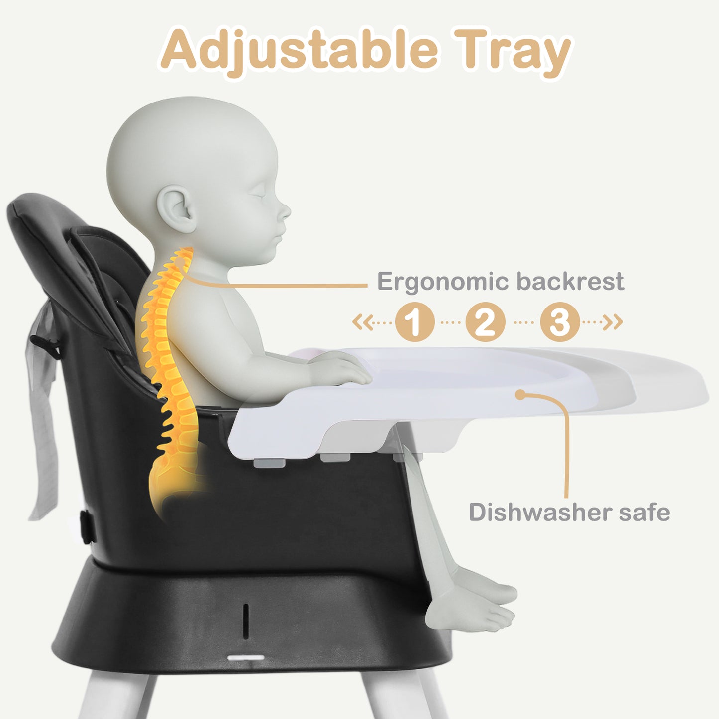 AILEEKISS 8 in 1 Baby High Chair, Toddler Dining Booster Seat for Eating, Black