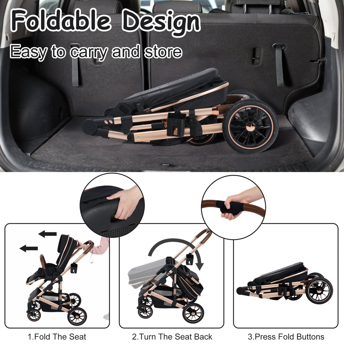 AILEEKISS 2-in-1 Baby Stroller with Adjustable Seat, Foldable Stroller for Toddler, 26 Pounds, Black