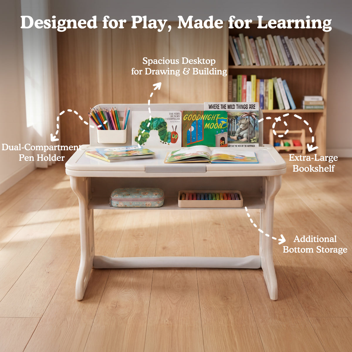 AILEEKISS Kids Activity Table with Storage, Foldable Multi-Purpose Play Desk with for Children