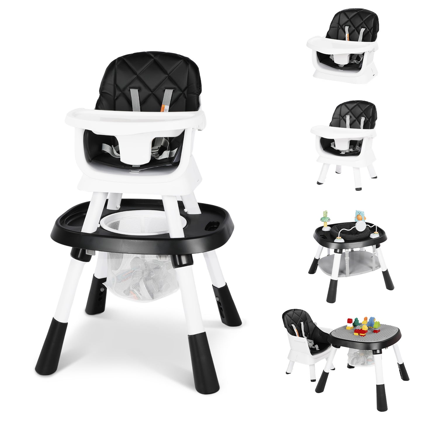 LINLUX 15 in 1 Baby High Chair, Toddler Booster Seat for Eat, Infant Dining Chair W/Stool, Black