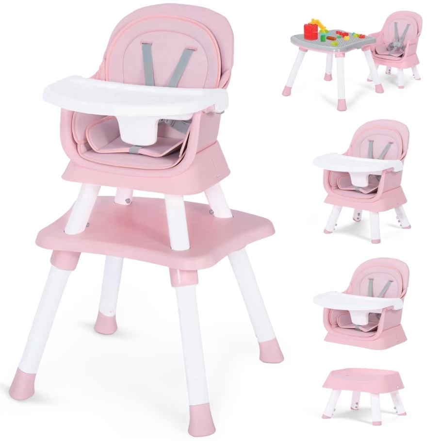 LINLUX 8 in 1 Convertible High Chair for Babies, Feeding Booster Seat for Toddlers, Light Pink