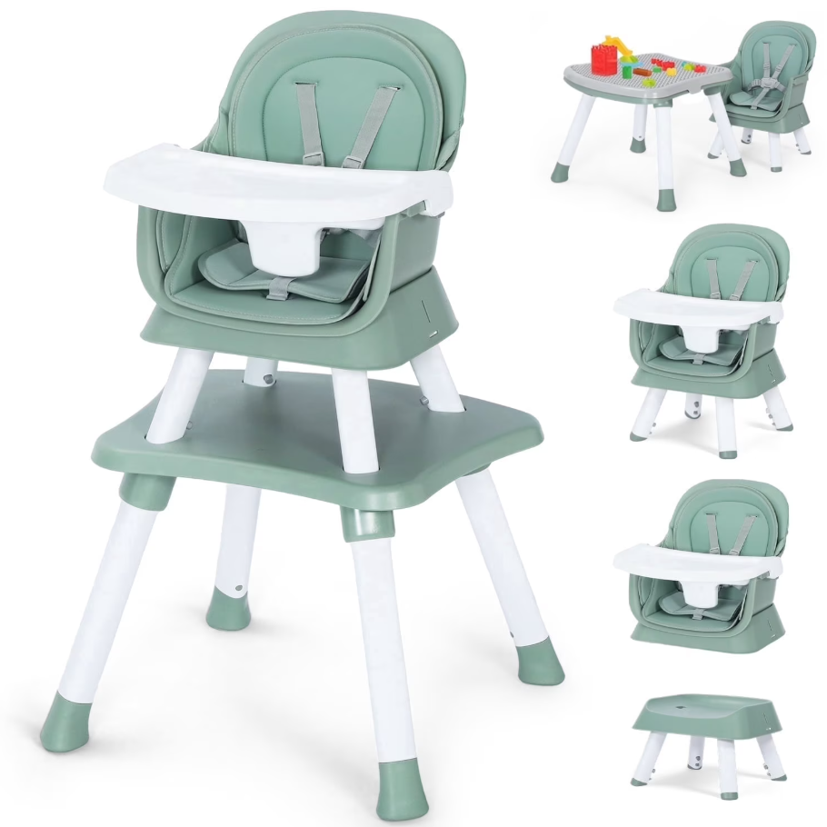 LINLUX 8 in 1 Convertible High Chair for Babies, Feeding Booster Seat for Toddlers, Green