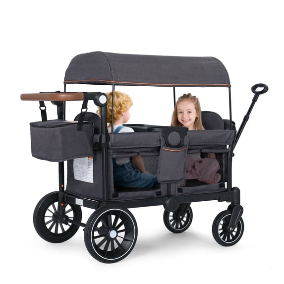 LINLUX Stroller Wagon for 2 Kid, Outdoor Toddler 2 Seat Wagon Stroller w/Push Bar, 42 Pounds, Gray