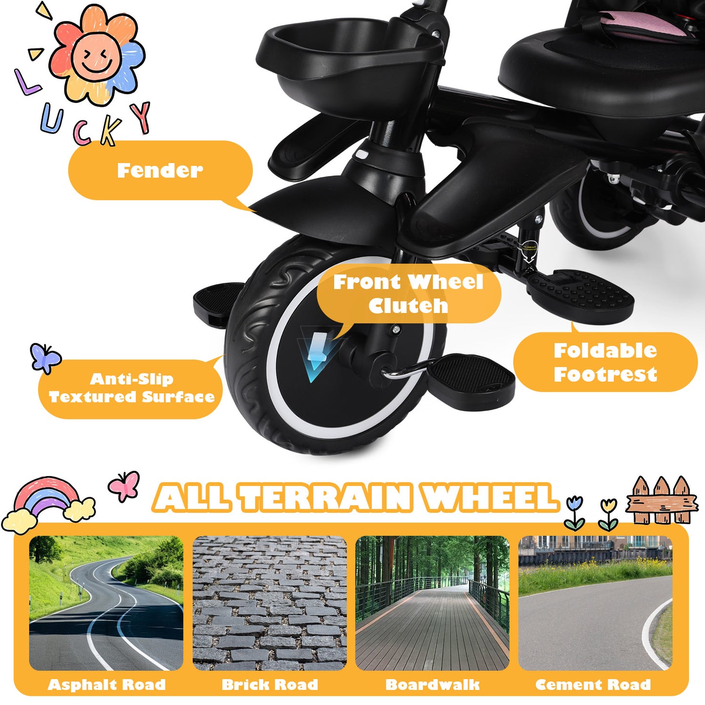 8-in-1 Kids' Tricycle Stroller, Folding Toddler Bicycle Unisex Ride Trike 1-6 Years, Pink