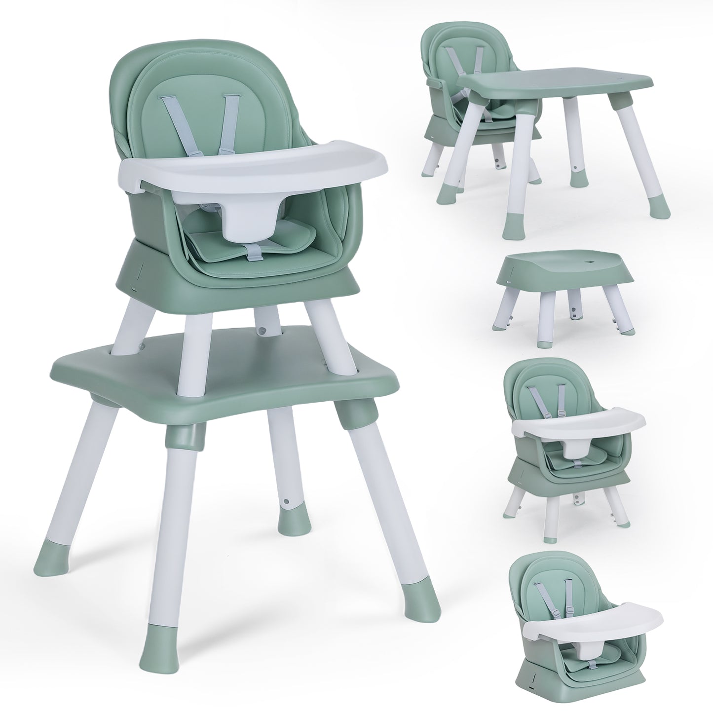 AILEEKISS 8 in 1 Baby High Chair, Toddler Dining Booster Seat for Eating, Green