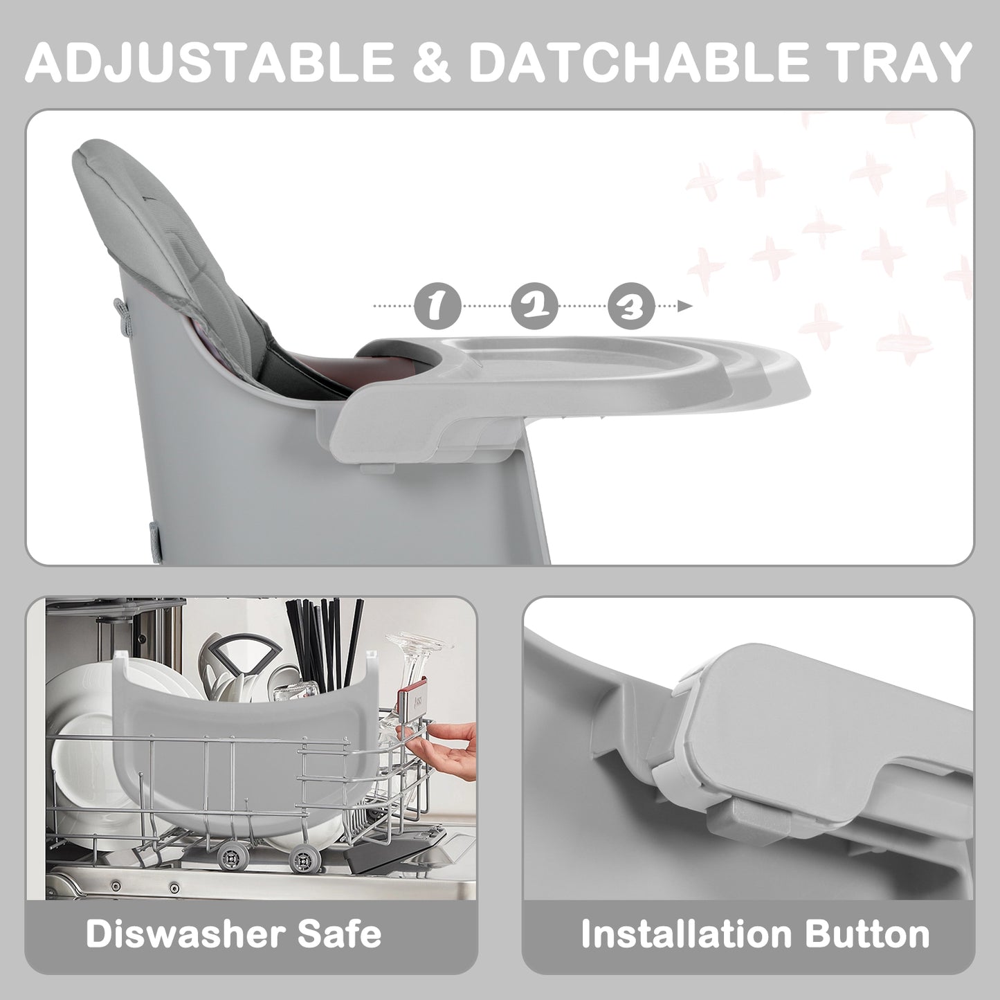 8 in 1 Baby High Chair, Toddler Dining Booster Seat for Eating, Light grey