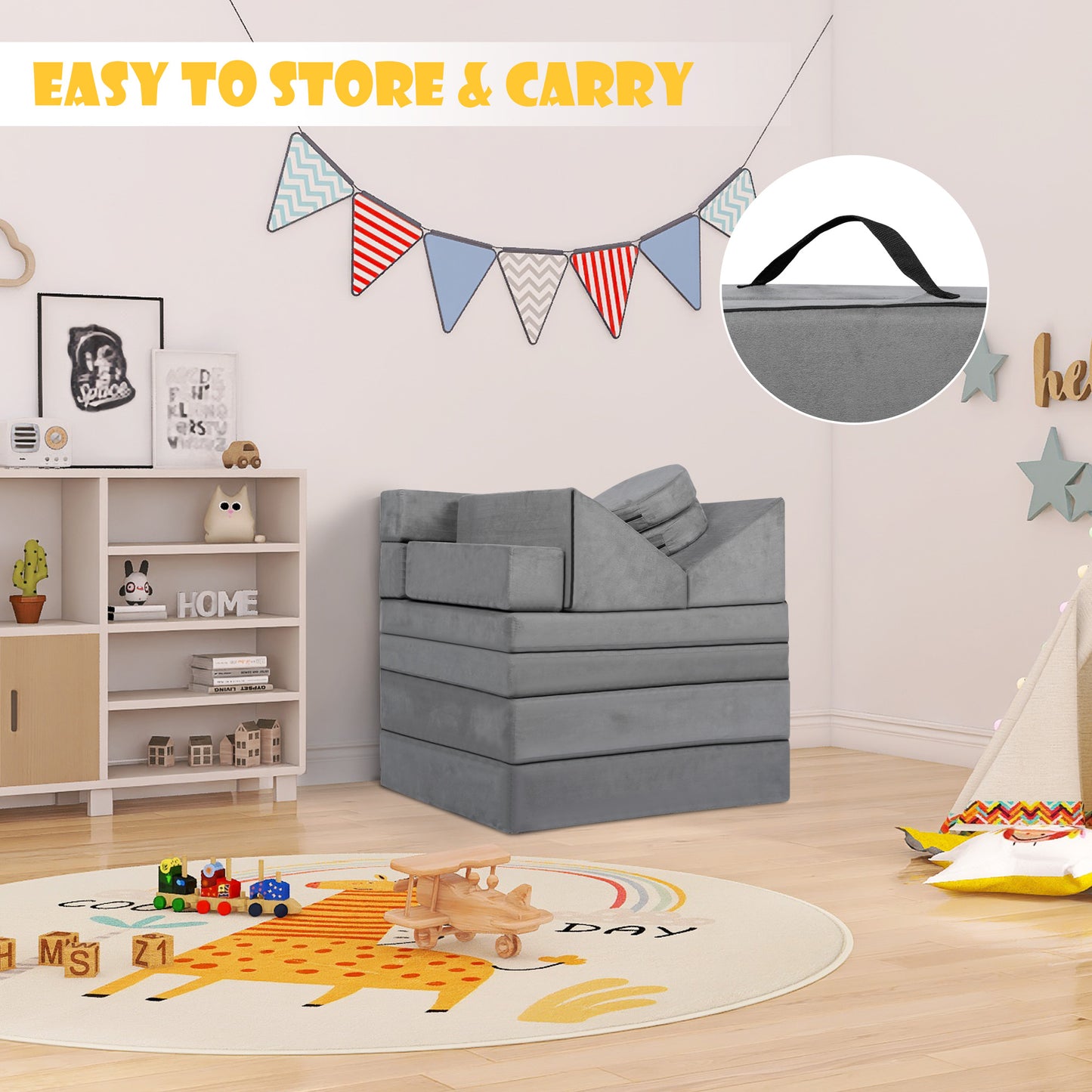 LINLUX 9 Pcs Kids Couch Sofa, Convertible Children Play Couch for Kids, Modular Sofa for Playroom