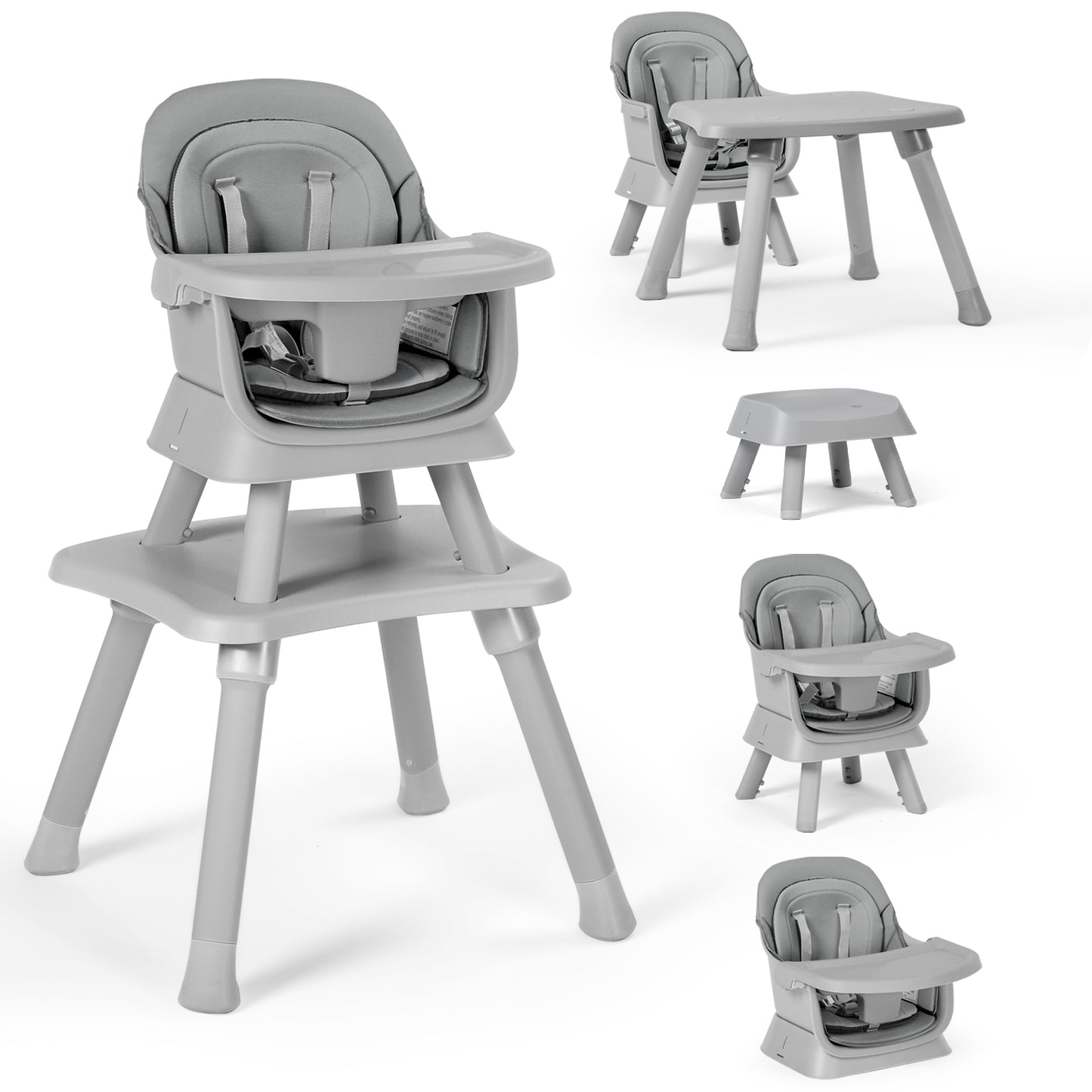 8 in 1 Baby High Chair, Toddler Dining Booster Seat for Eating, Light grey