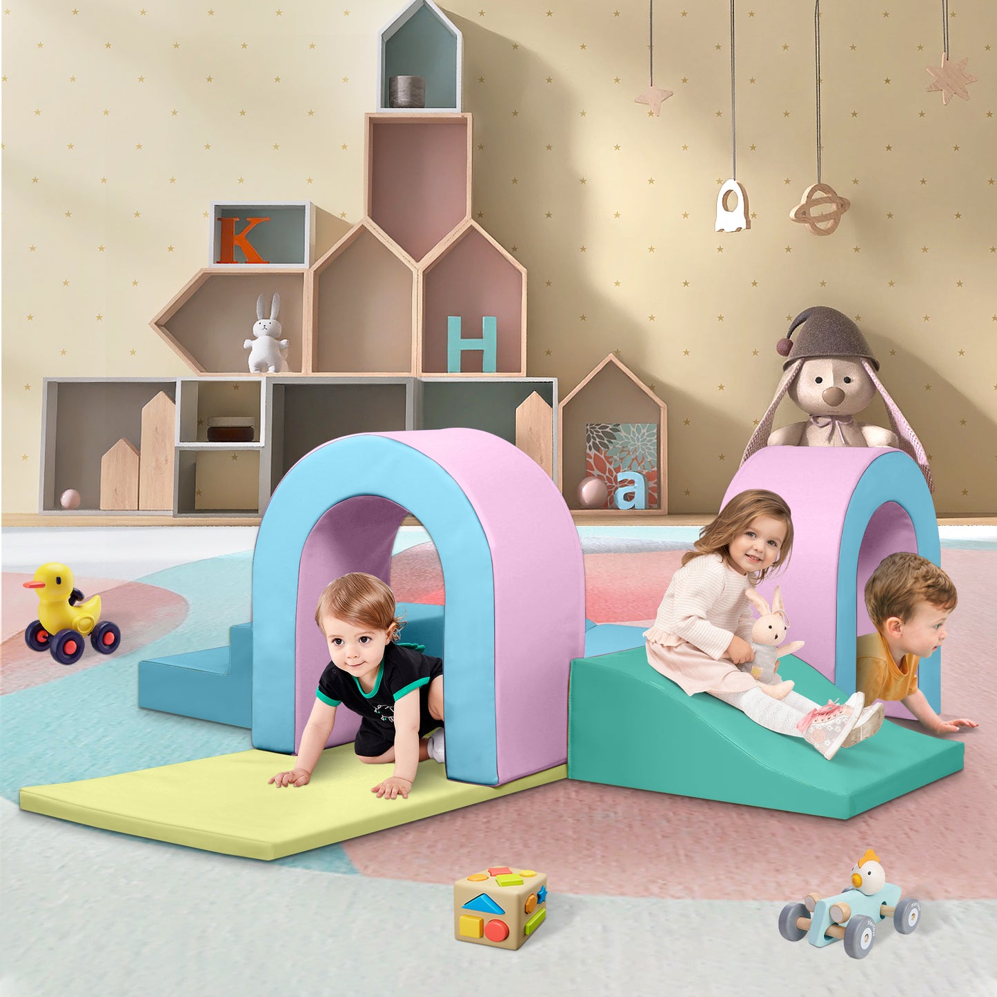 AILEEKISS Toddler Foam Climb Blocks, 10Pcs Indoor Baby Playground Climber Toy for Children, Macaroon