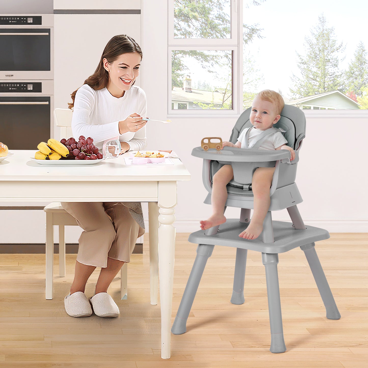 8 in 1 Baby High Chair, Toddler Dining Booster Seat for Eating, Light grey