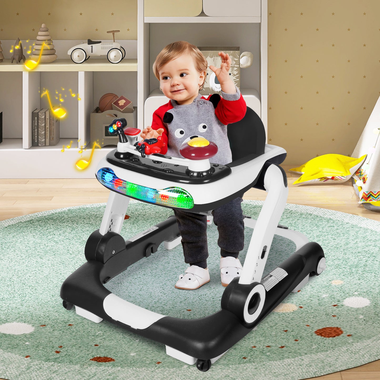 AILEEKISS Baby Walker Activity Center, 5 in 1 Toddler Push Walker Bouncer Combo for Boys Girls, Black