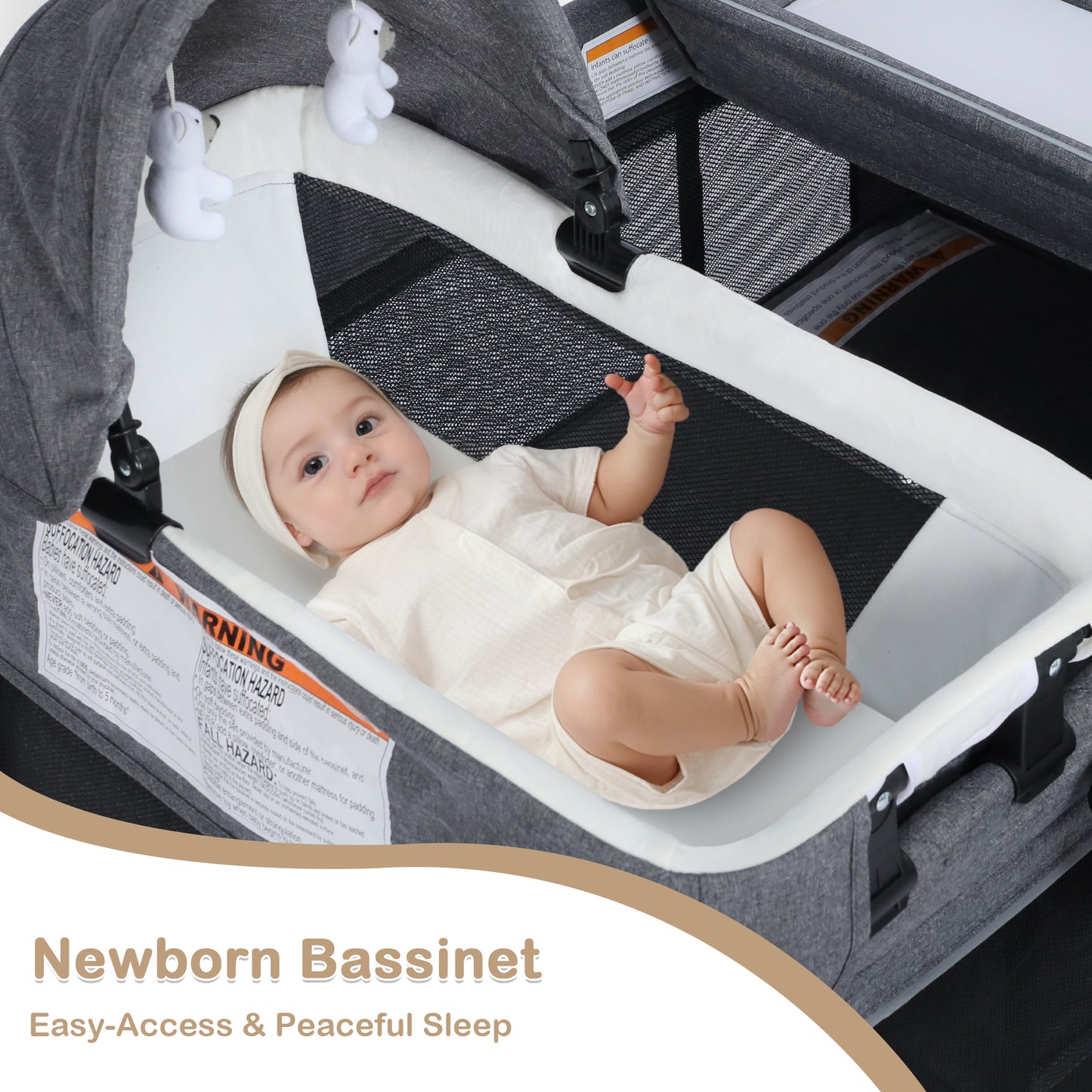 AILEEKISS 3-in-1 Nursery Center, Foldable Baby Playard with Changing Table for Newborn, Black
