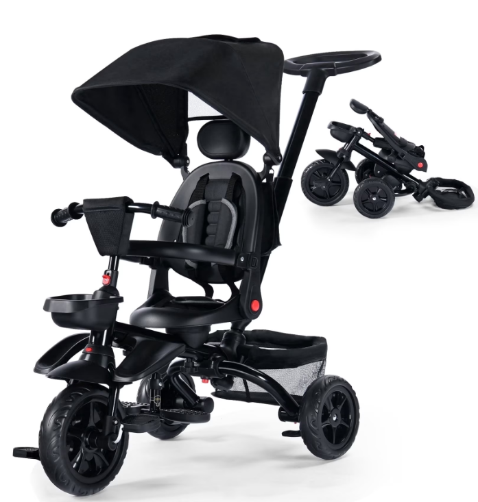 LINLUX 7 in 1 Toddler Trike, Toddler Ride-on Bicycles, Folding Kids Tricycle Bike, Black