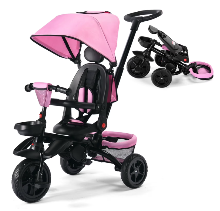 LINLUX 7 in 1 Toddler Trike, Toddler Ride-on Bicycles, Folding Kids Tricycle Bike, Pink