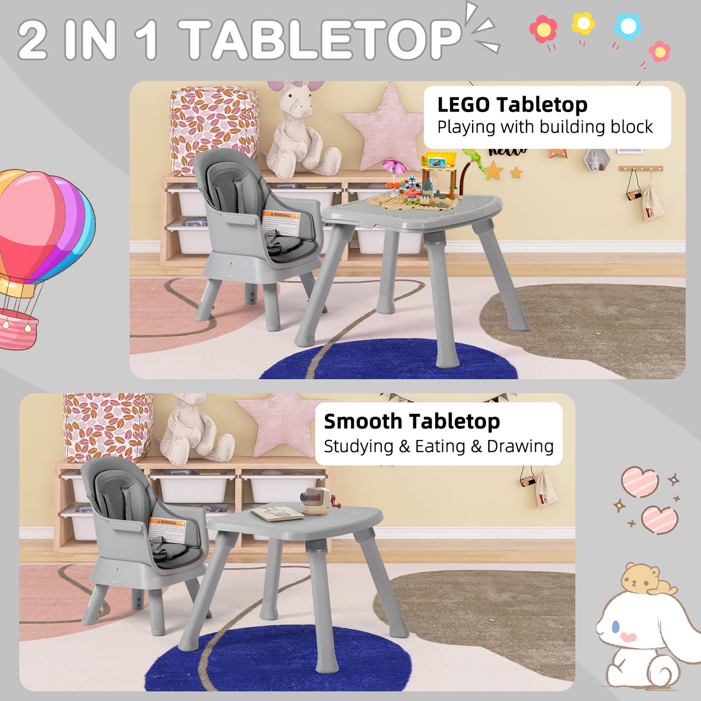 8 in 1 Baby High Chair, Toddler Dining Booster Seat for Eating, Light grey