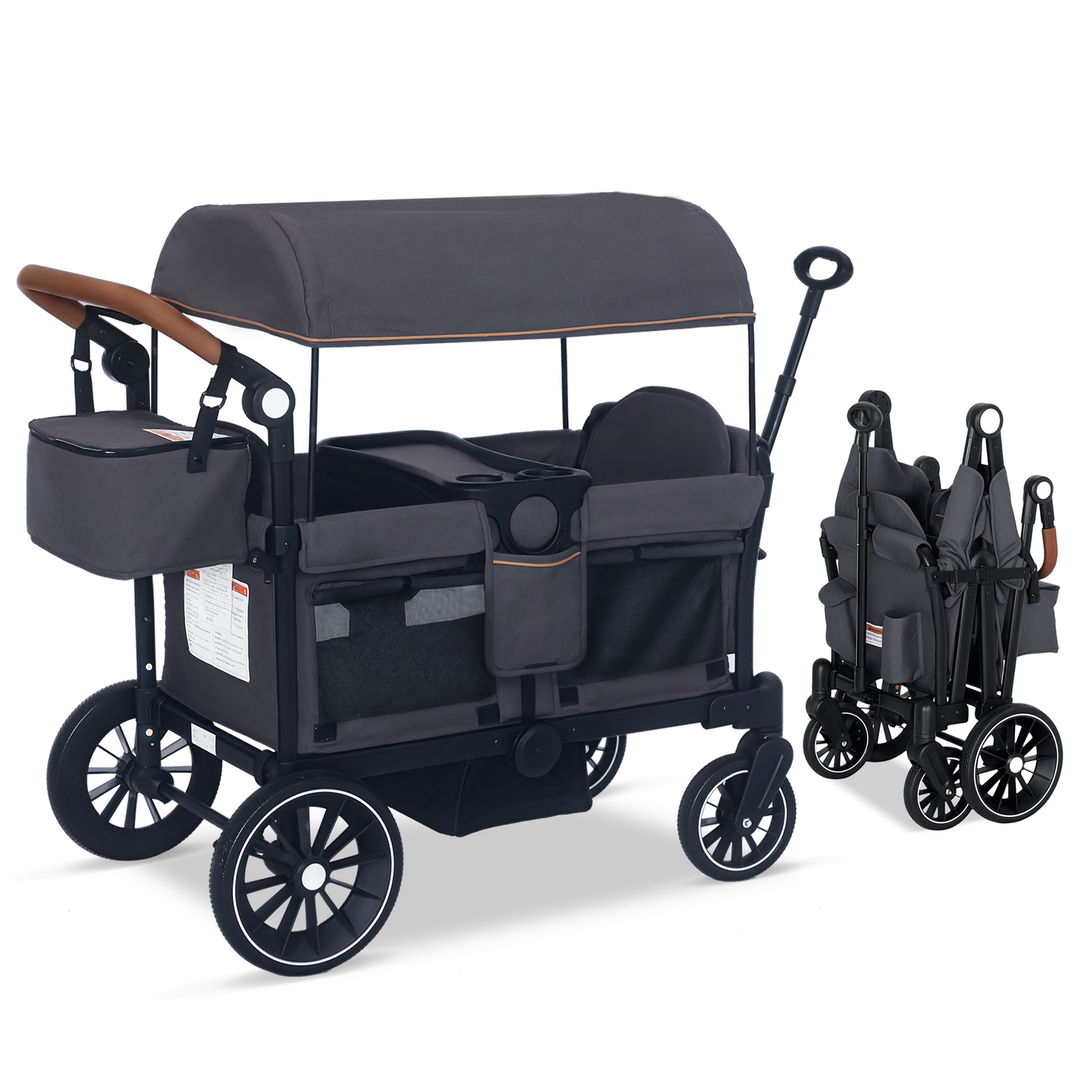 AILEEKISS 3-in-1 Wagon Stroller for 2 Toddlers, Collapsible Baby Wagon with Adjustable Handle, Grey