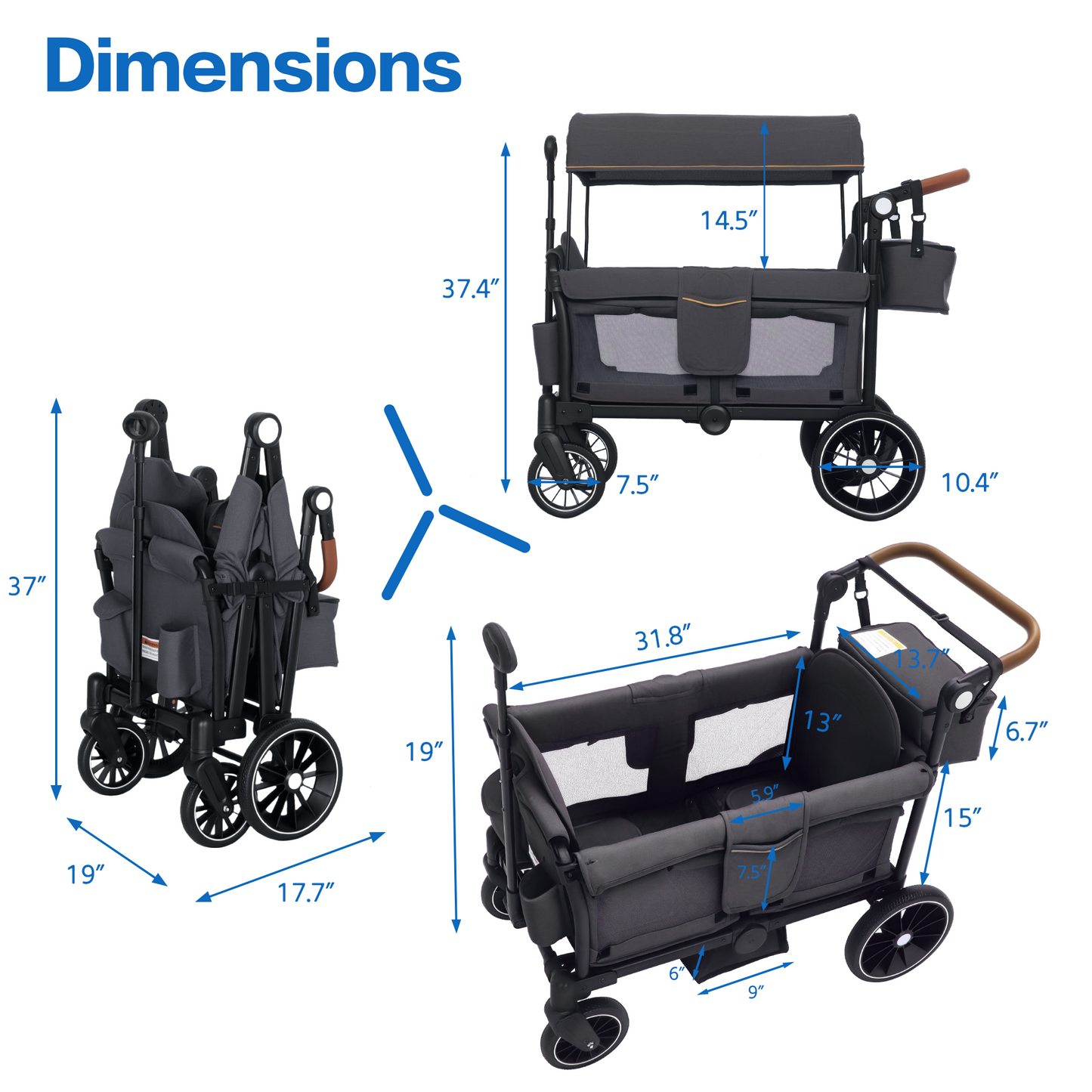 AILEEKISS 3-in-1 Wagon Stroller for 2 Toddlers, Collapsible Baby Wagon with Adjustable Handle, Grey
