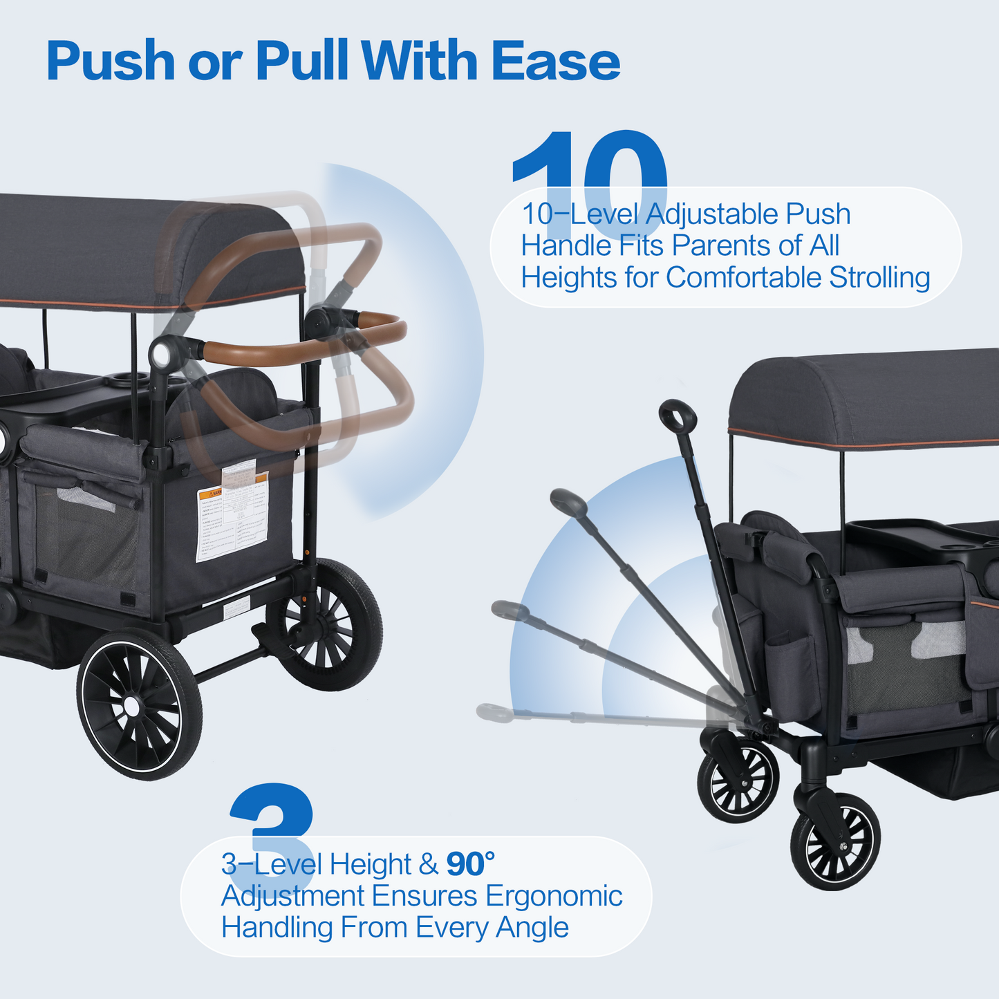 AILEEKISS 3-in-1 Wagon Stroller for 2 Toddlers, Collapsible Baby Wagon with Adjustable Handle, Grey