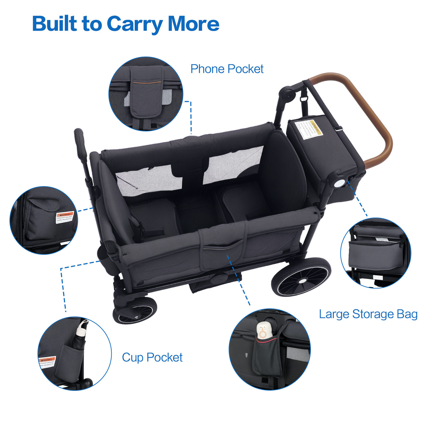 AILEEKISS 3-in-1 Wagon Stroller for 2 Toddlers, Collapsible Baby Wagon with Adjustable Handle, Grey