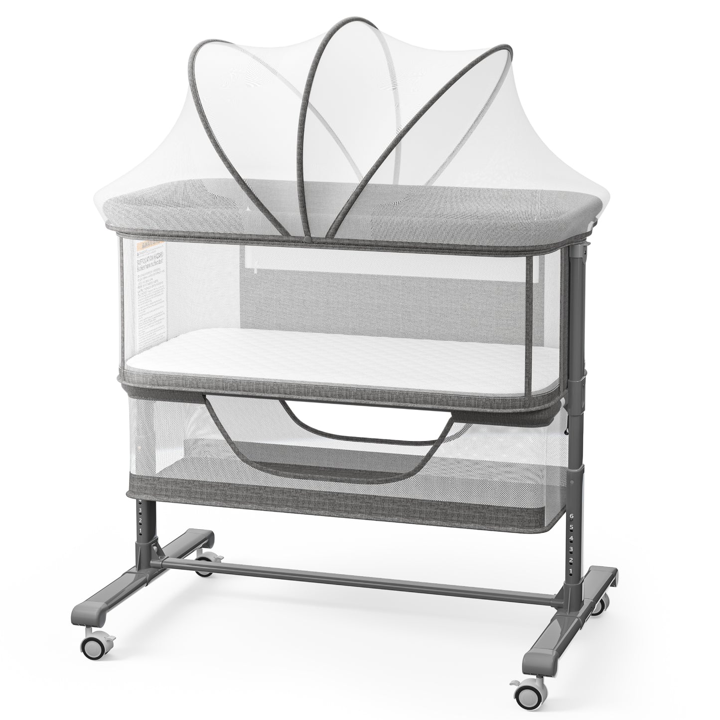 AILEEKISS Bedside Bassinet for Newborn, 6 Height Adjustable Baby Bassinet with Mosquito Net, Grey