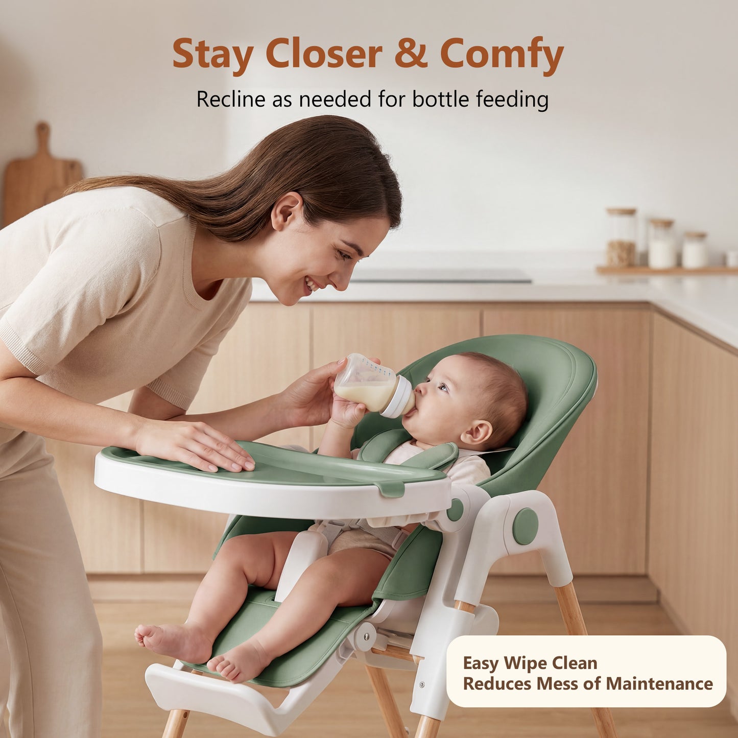 LINLUX Foldable High Chair for Babies, Toddler Eating Chair with Detachable Double Trays, Green