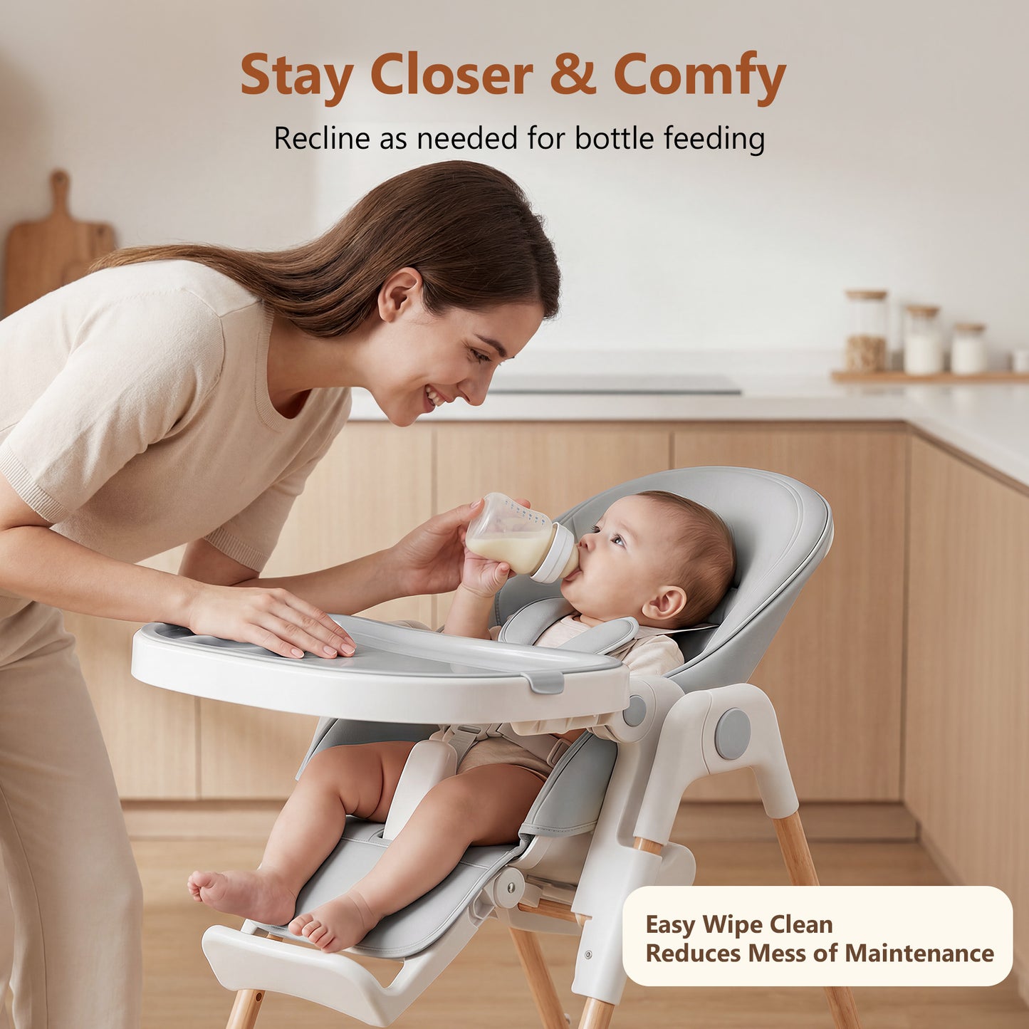LINLUX Foldable High Chair for Babies, Toddler Eating Chair with Detachable Double Trays, Gray