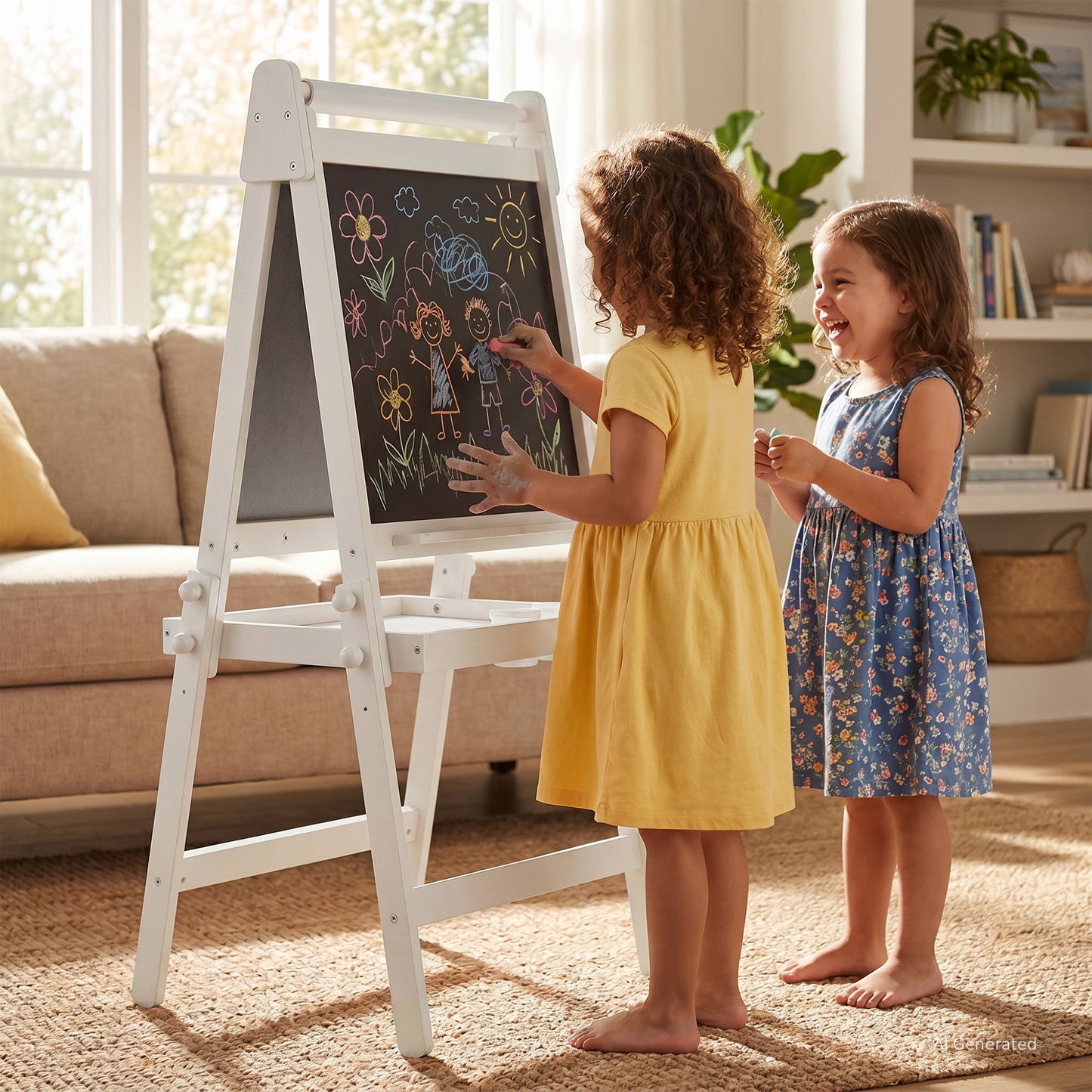 LINLUX 3 in 1 Kids Art Easel, Foldable Standing Easel with Double Sided Drawing Board and Height Adjustable, White