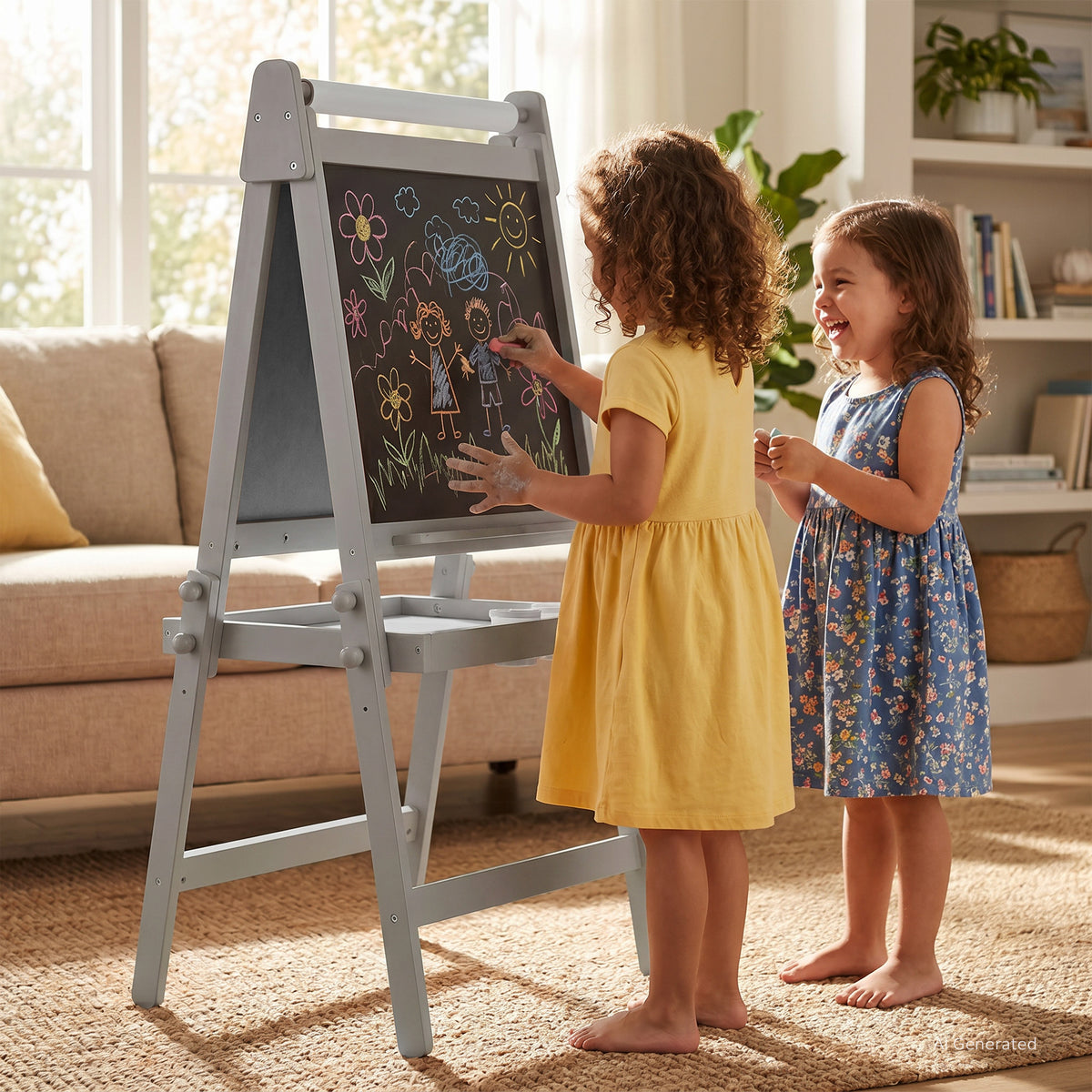 AILEEKISS Folding Kids Easel with Magnetic Whiteboard & Chalkboard, Art Easel for Toddler, Grey