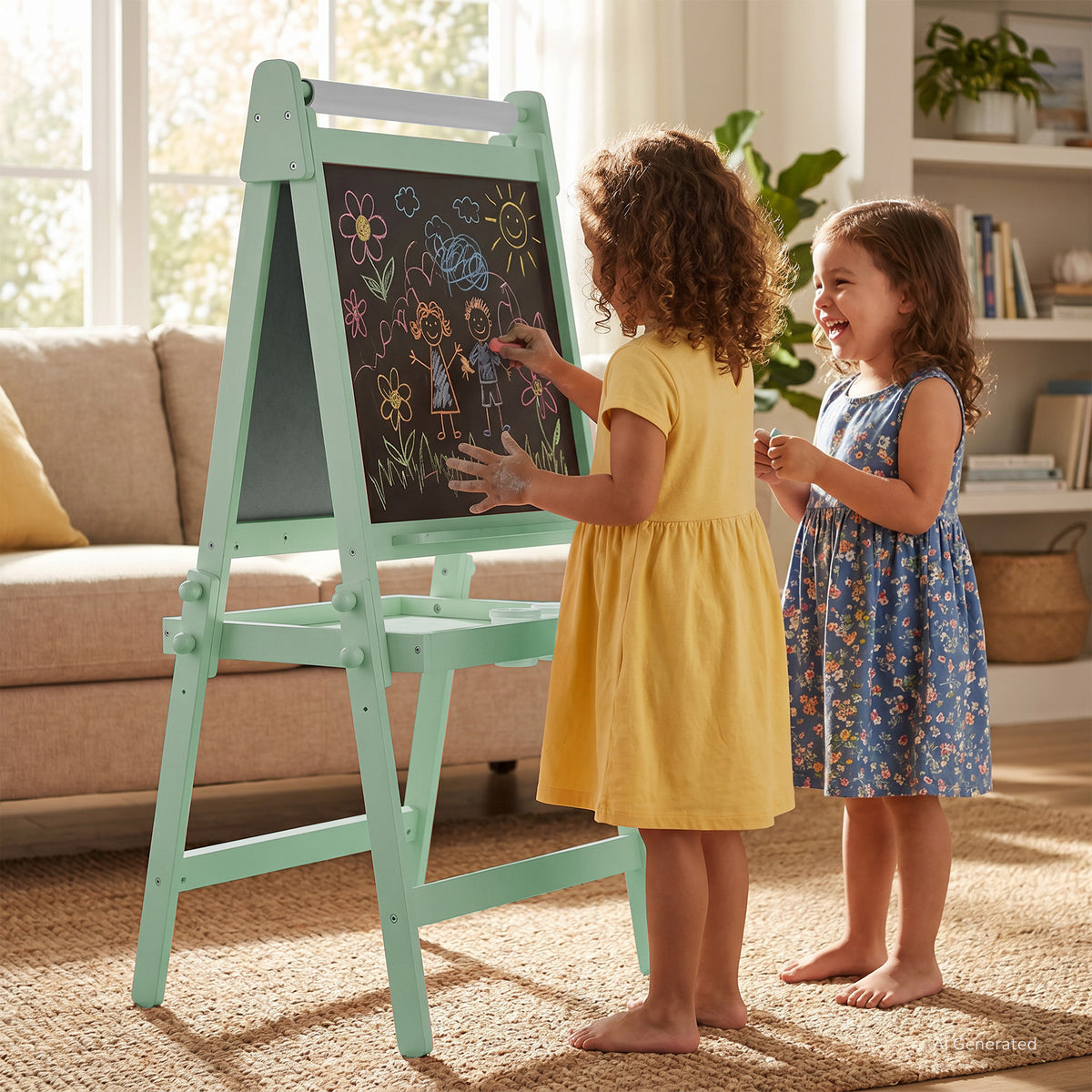 AILEEKISS Folding Kids Easel with Magnetic Whiteboard & Chalkboard, Art Easel for Toddler, Green