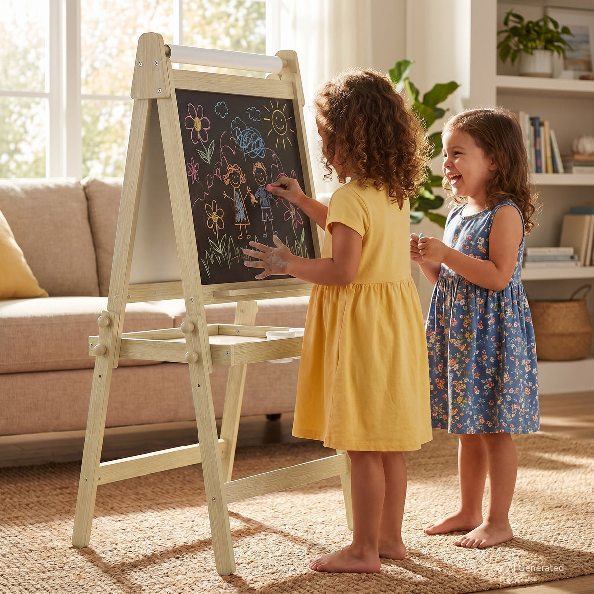 AILEEKISS Folding Kids Easel with Magnetic Whiteboard & Chalkboard, Art Easel for Toddler, Natural