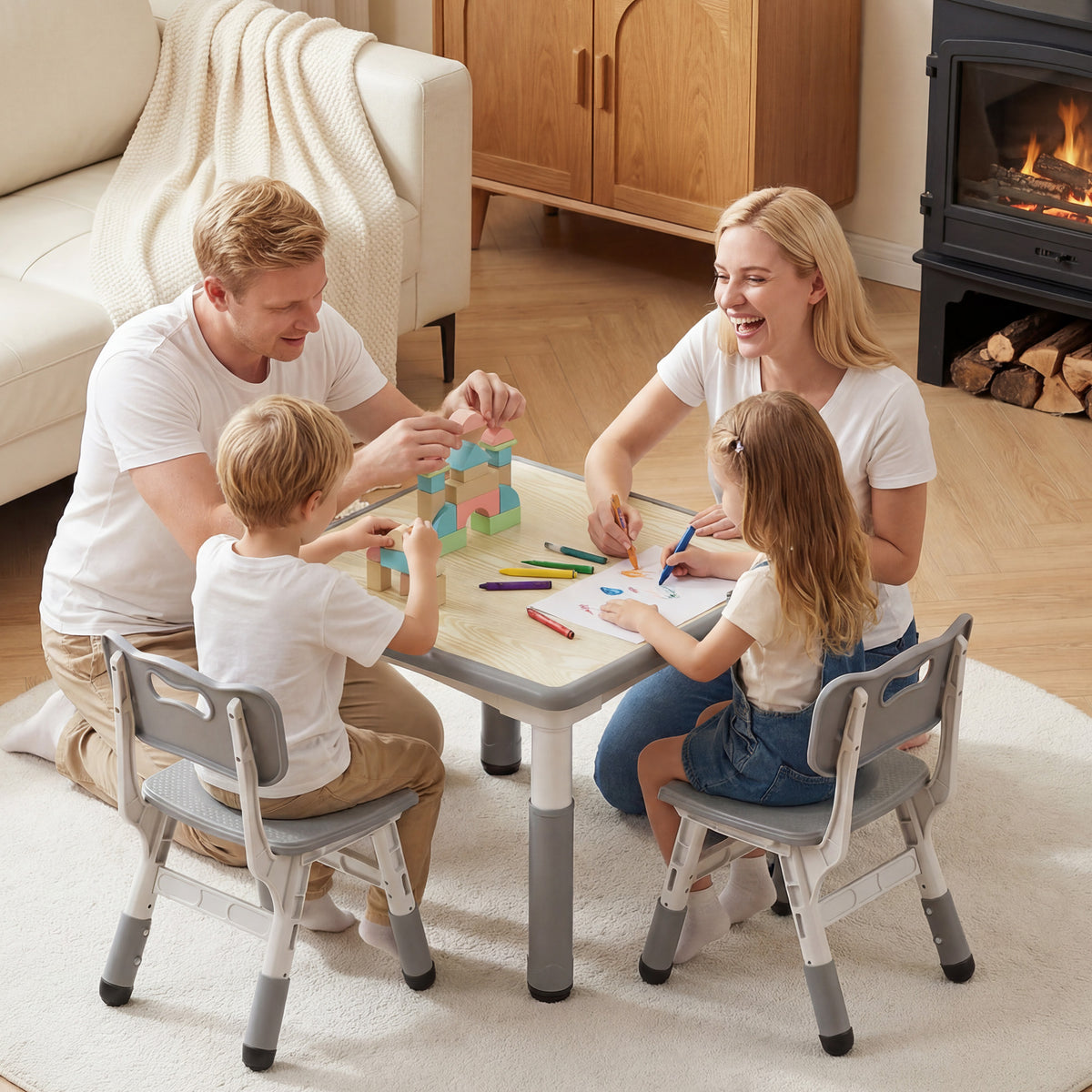AILEEKISS Kids Table and 2 Chair Set, Height Adjustable Kids Art Table Play Desk for Toddler, Grey