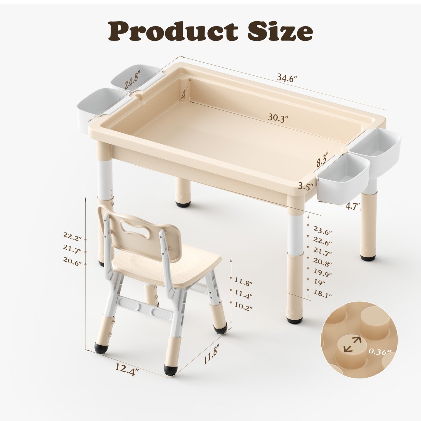 AILEEKISS Kids Table and Chair Set, Children Lego Table Play Activity Desk for Drawing, Khaki