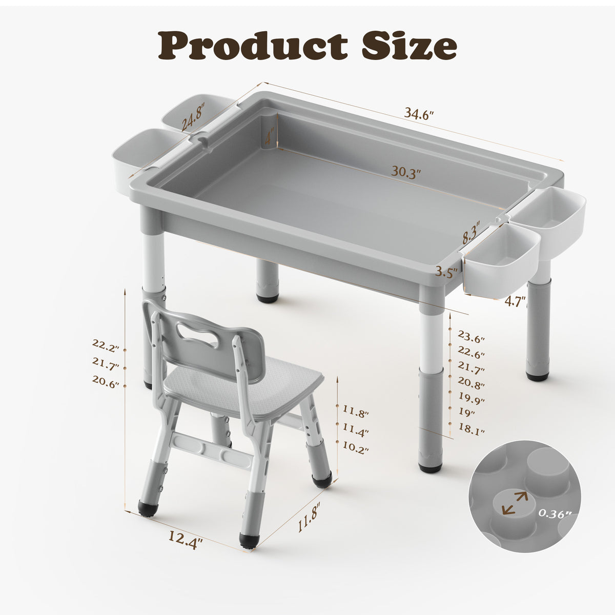 AILEEKISS Kids Table and 4 Chair Set, Children Lego Table Play Activity Desk for Drawing, Grey