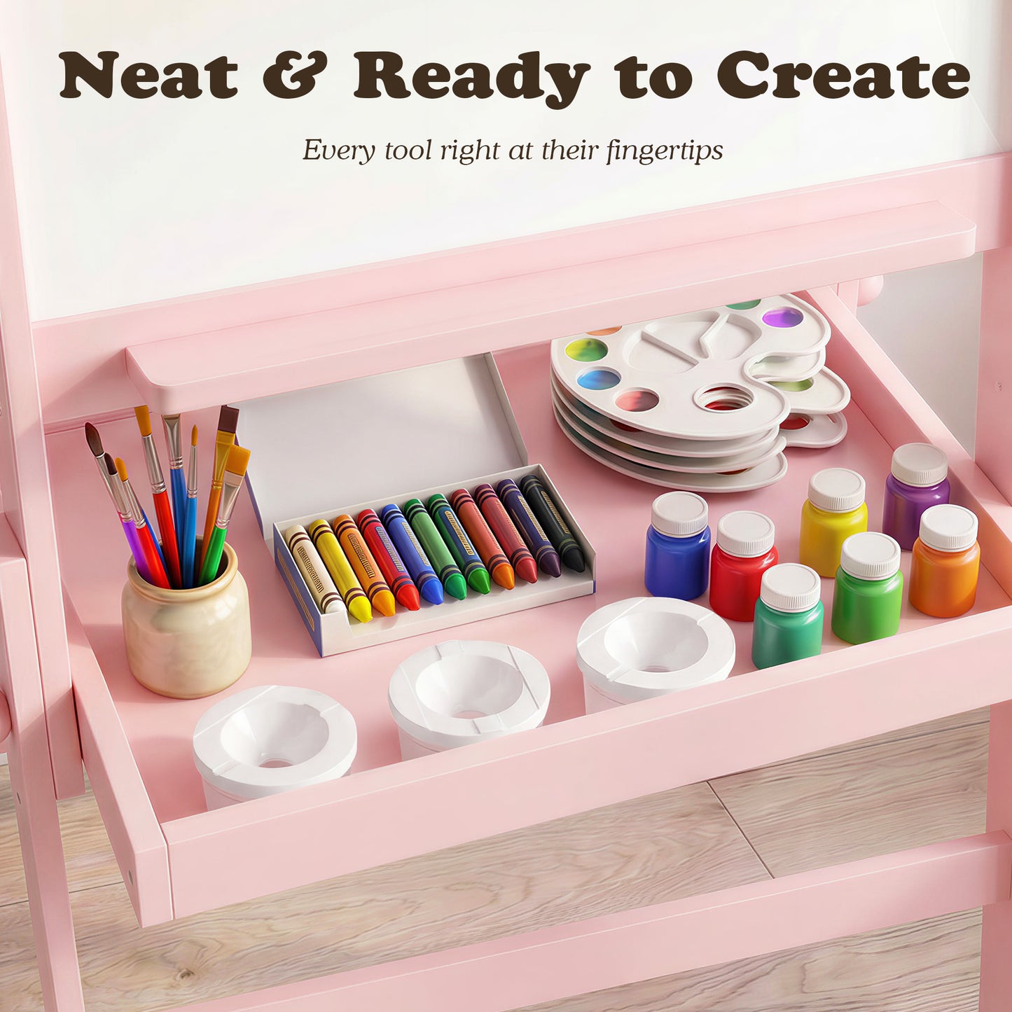 LINLUX 3 in 1 Kids Art Easel, Foldable Standing Easel with Double Sided Drawing Board and Height Adjustable, Pink