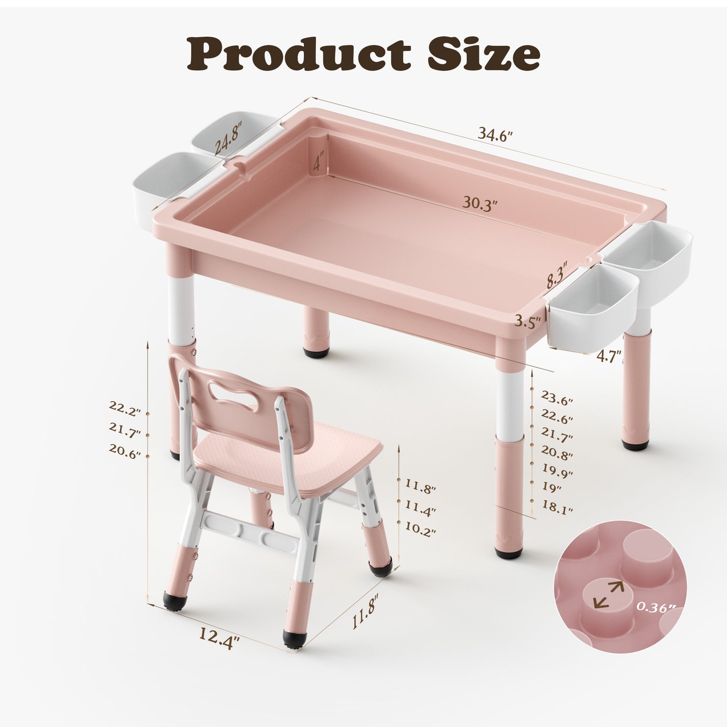 AILEEKISS Kids Table and 4 Chair Set, Children Lego Table Play Activity Desk for Drawing, Pink