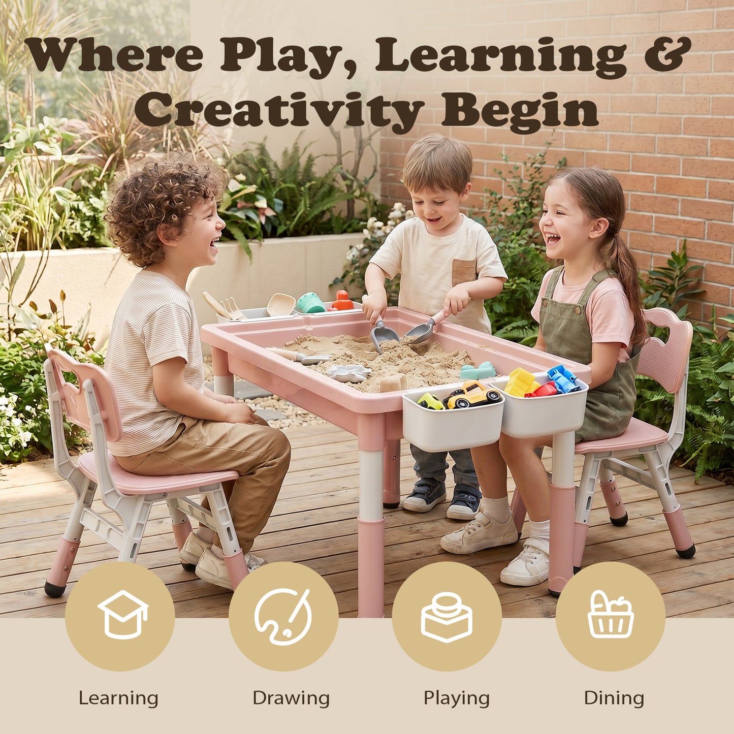 AILEEKISS Kids Table and Chair Set, Children Lego Table Play Activity Desk for Drawing, Pink