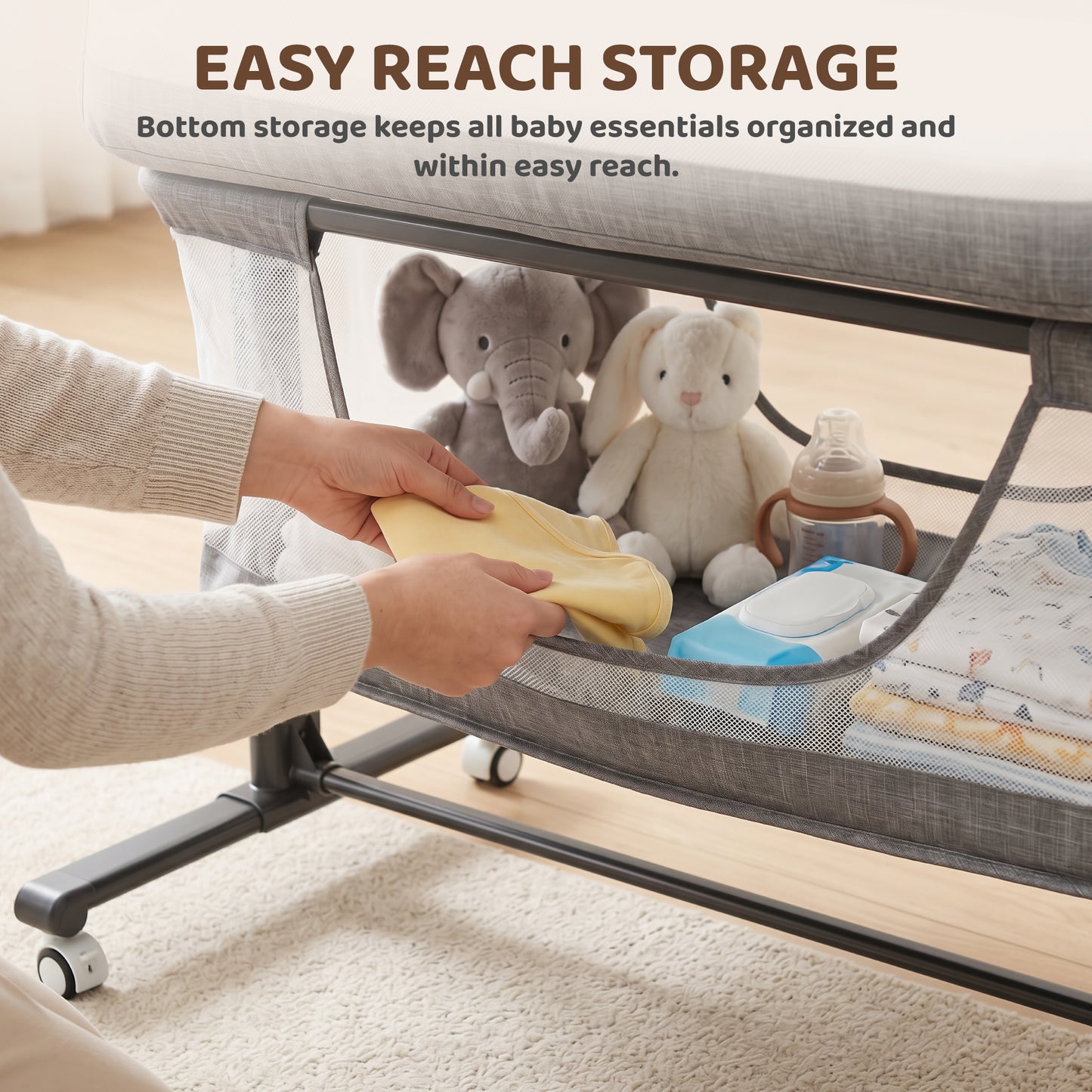 AILEEKISS Bedside Bassinet for Newborn, 6 Height Adjustable Baby Bassinet with Mosquito Net, Grey