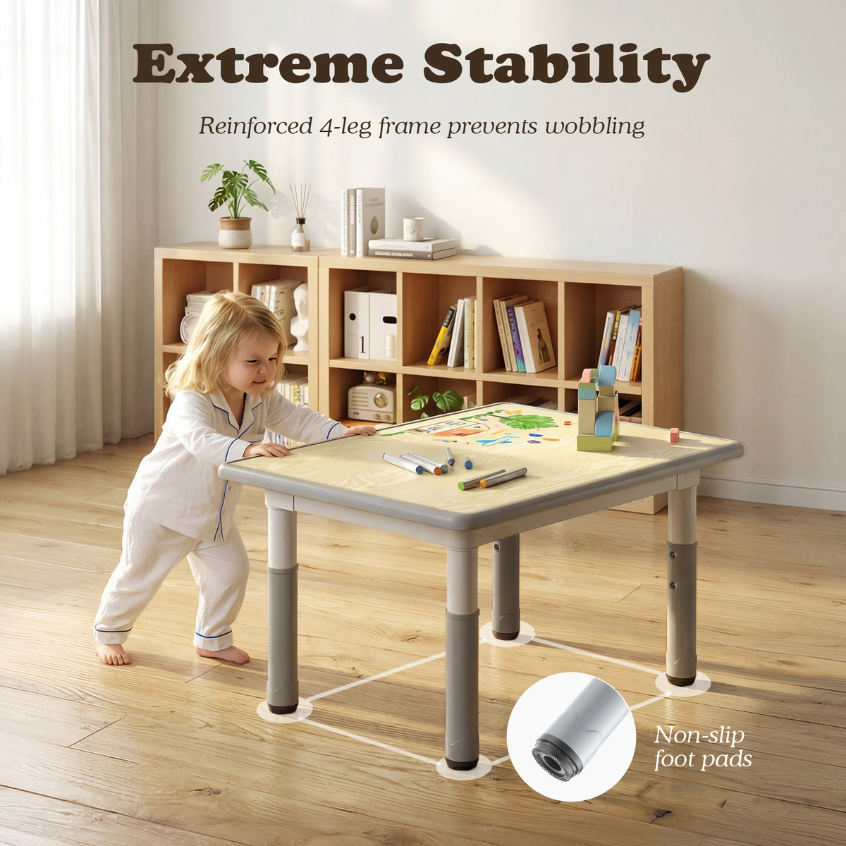 AILEEKISS Kids Table and 2 Chair Set, Height Adjustable Kids Art Table Play Desk for Toddler, Grey