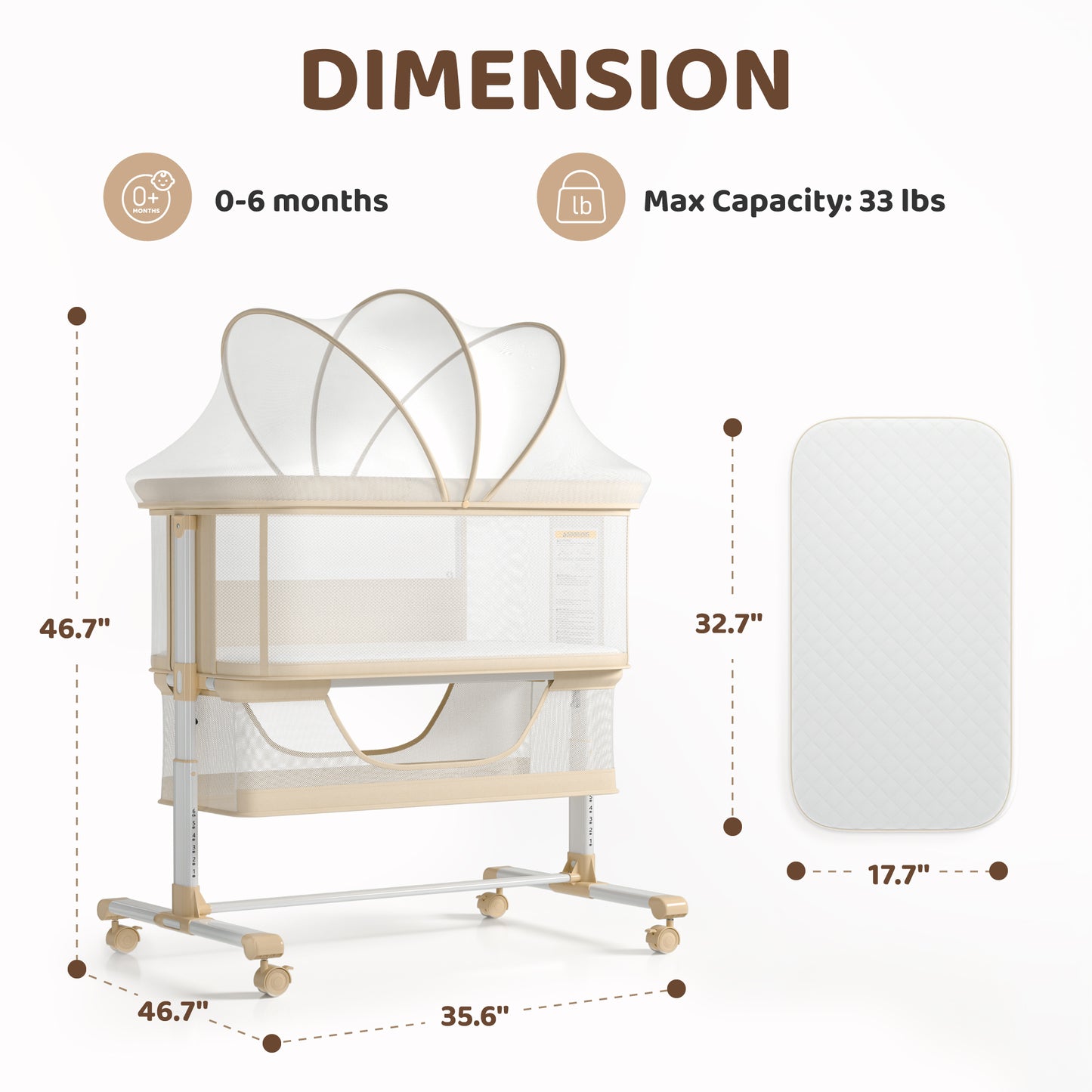 AILEEKISS Bedside Bassinet for Newborn, 6 Height Adjustable Baby Bassinet with Mosquito Net, Beige