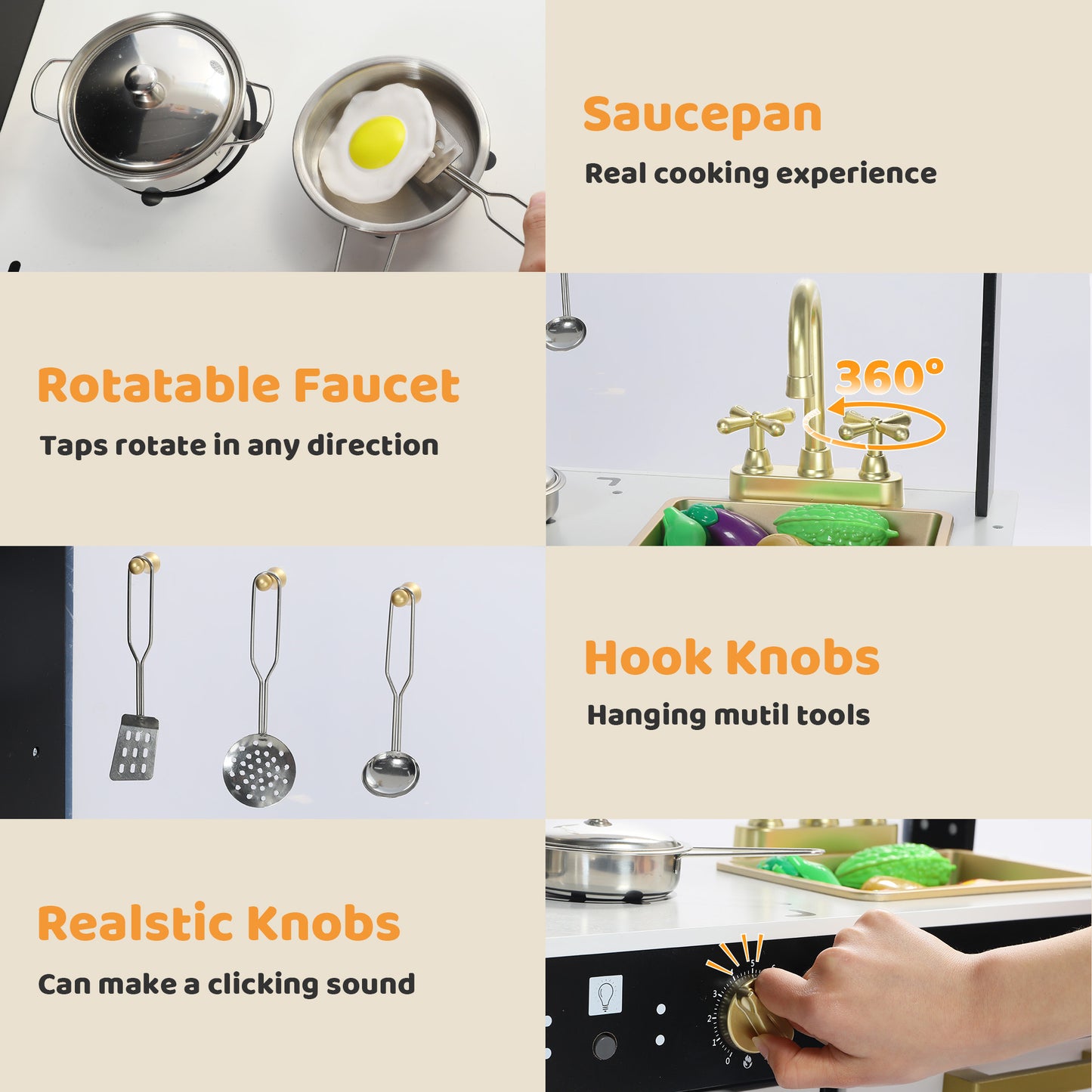 AILEEKISS Wood Kids Play Kitchen, Pretend Kitchen Playset for Children Age 3 Years up, Black