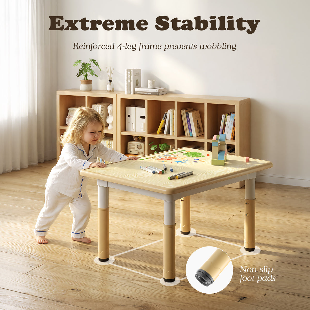 AILEEKISS Kids Table and 2 Chair Set, Height Adjustable Kids Art Table Play Desk for Toddler, Khaki
