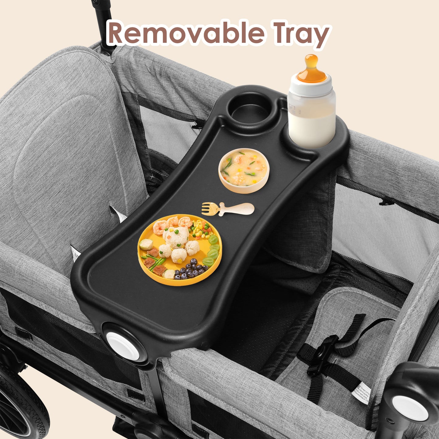 AILEEKISS Collapsible Wagon Stroller for 2 Toddlers with Adjustable Canopy, 44 Pounds, Grey
