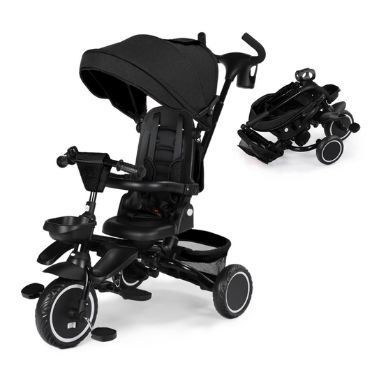 LINLUX 8 in 1 Kids Tricycle, Folding Toddler Trike with Push Handle, Tricycle for Kids, Black