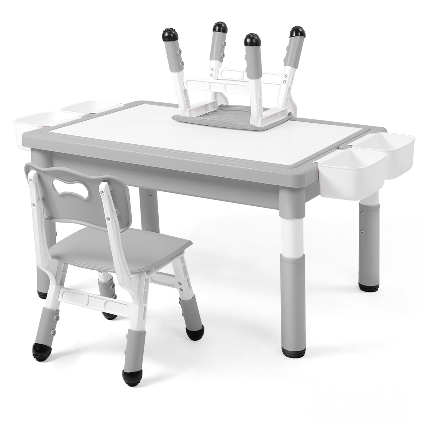 AILEEKISS Kids Table and Chair Set, Children Lego Table Play Activity Desk for Drawing, Grey