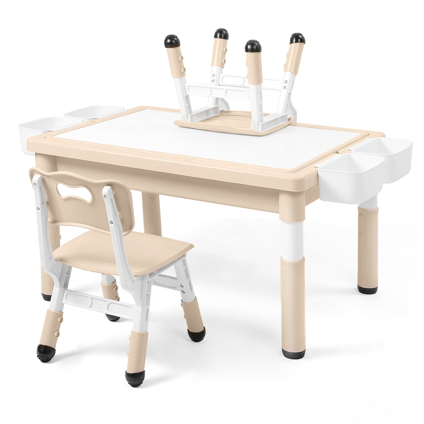 AILEEKISS Kids Table and Chair Set, Children Lego Table Play Activity Desk for Drawing, Khaki