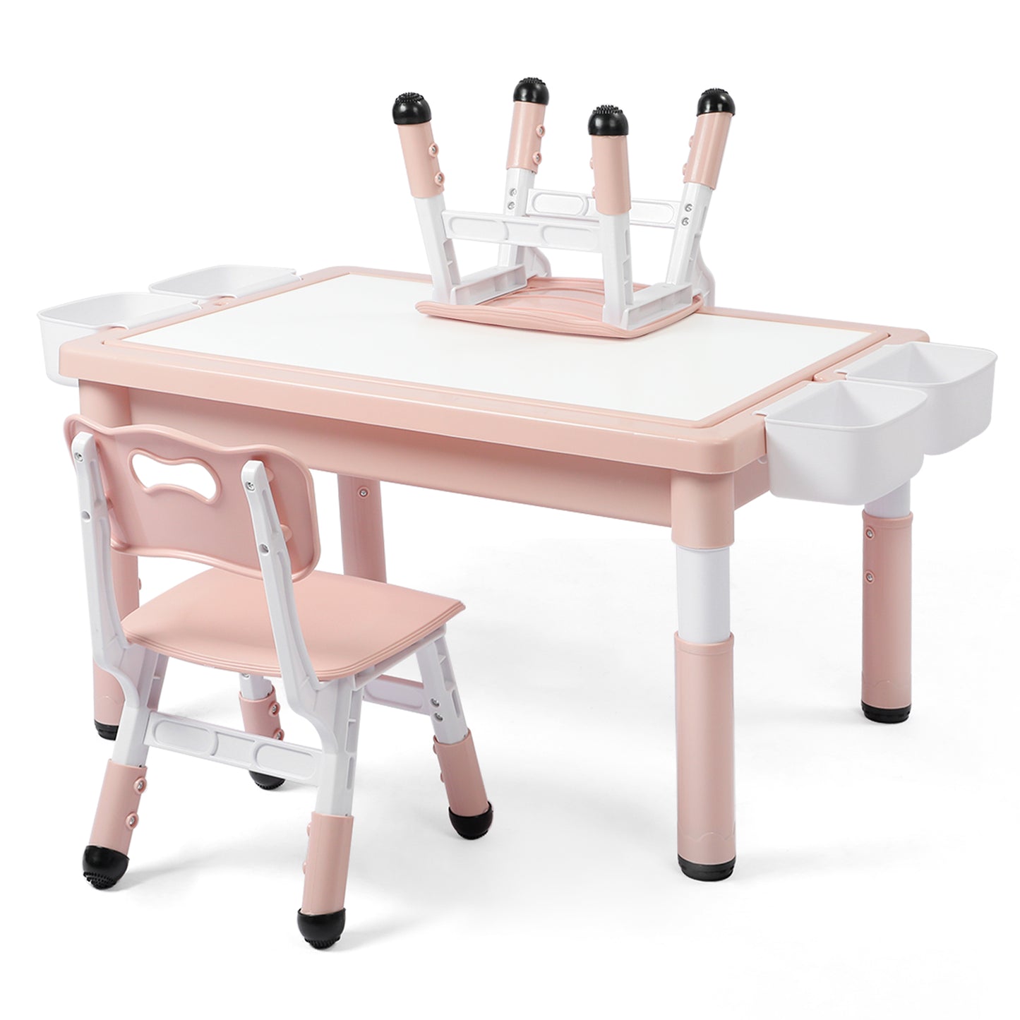 AILEEKISS Kids Table and Chair Set, Children Lego Table Play Activity Desk for Drawing, Pink