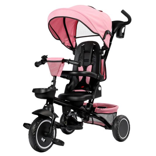 AILEEKISS 8-in-1 Kids' Tricycle Stroller, Folding Toddler Bicycle Unisex Ride Trike 1-6 Years, Pink