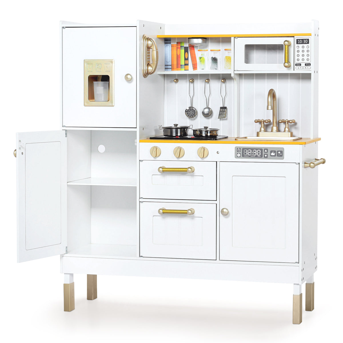 LINLUX Wooden Kids Play Kitchen, Toy Kitchen Playset For Toddler, Realistic Kitchen Sets Baby, White