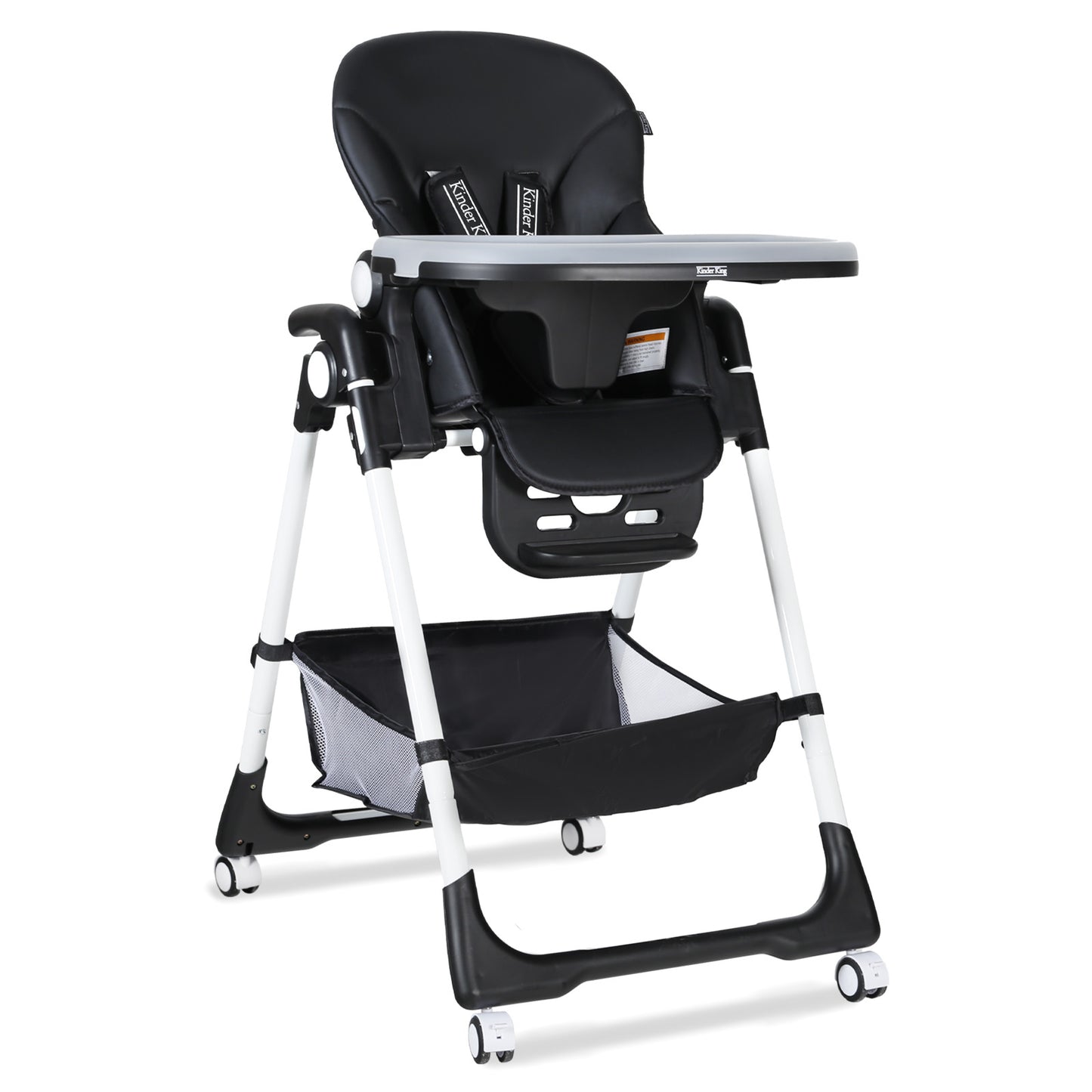 Foldable Baby High Chair with Wheels Adjustable Height Recline for Babies & Toddlers, Black