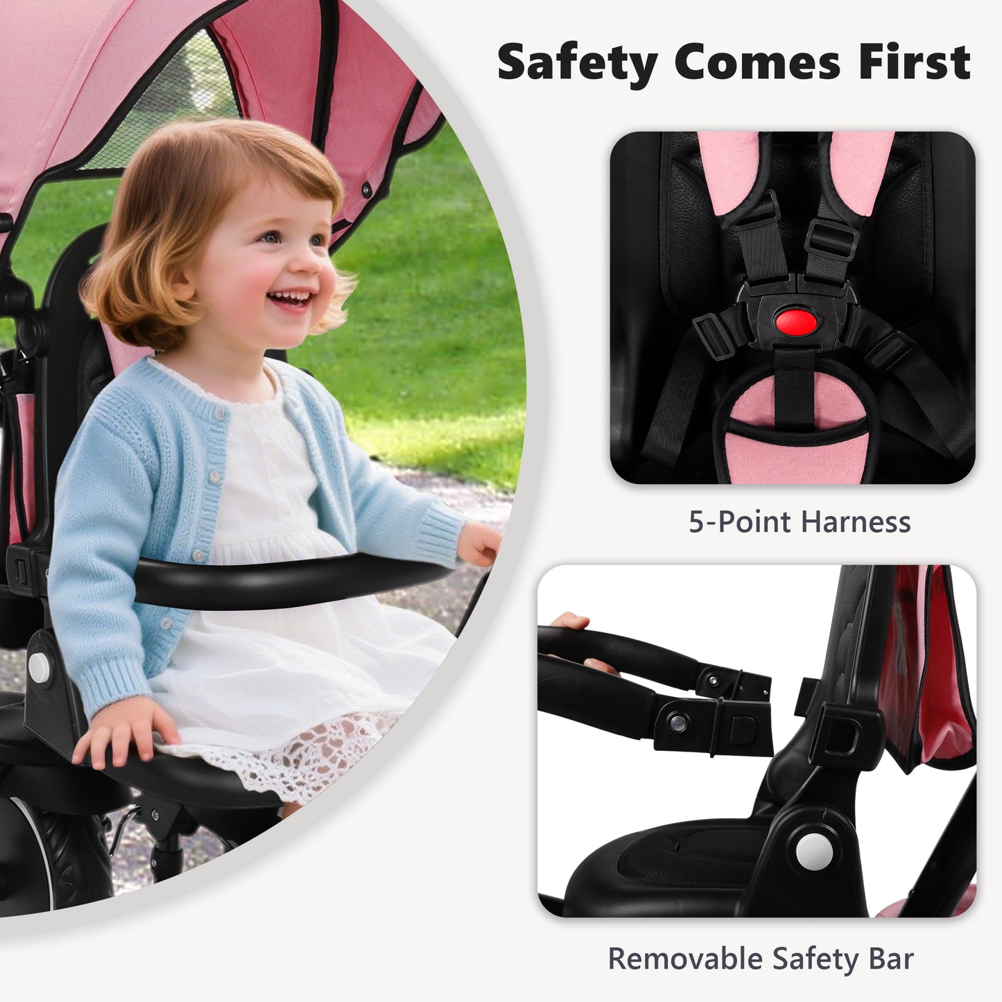 AILEEKISS 8-in-1 Kids' Tricycle Stroller, Folding Toddler Bicycle Unisex Ride Trike 1-6 Years, Pink